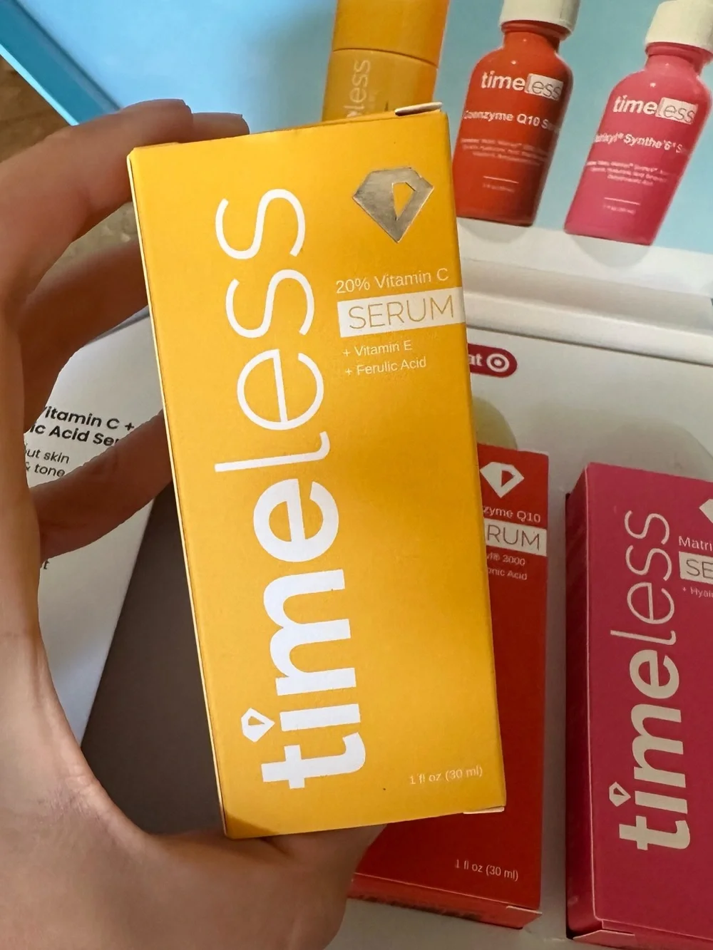 NIB Timeless Skincare Vitamin C + CoQ10 Serum Set — Yellow, Orange & Pink